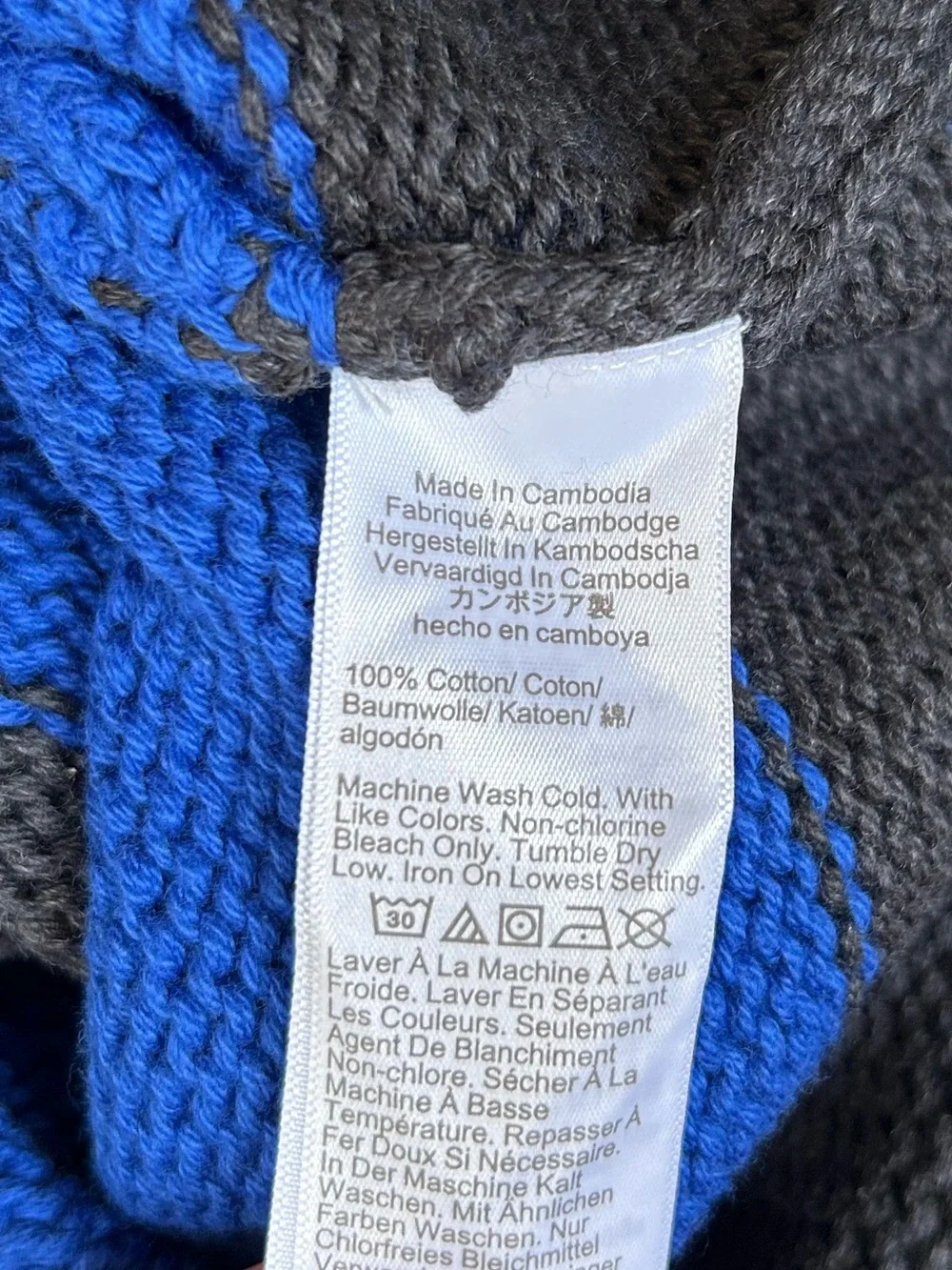 J. Crew 1988 Rollneck sweater in cotton hoop stripe Hthr Black Regal Blue Sz M